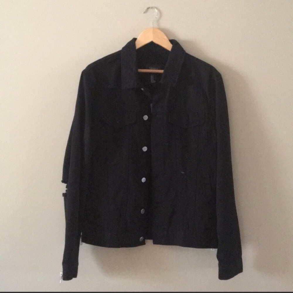 Forever 21 Men destroy black denim jacket